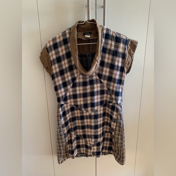 🇨🇦Upcycled Plaid Flannel cowl-neck tunic dress - Picture 2 of 12